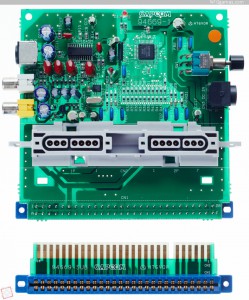 The CPS Changer PCB.  Note the SNES controller panel.  Below is the 90-degree riser board.